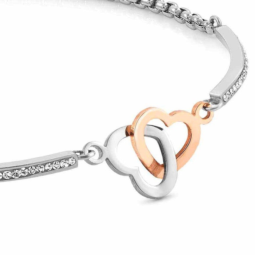 028004/051 MILLELUCI bracelet,S/Steel,CZ, ROSEGOLD Double hearts