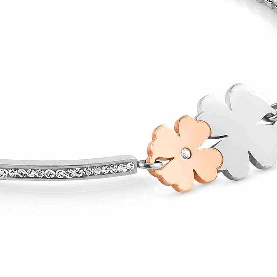 028004/052 MILLELUCI bracelet S/steel,CZ,ROSEGOLD Double shamrocks