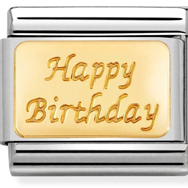030121/09 Classic ENGRAVED SIGNS s/Steel,bonded yellow gold Happy Birthday