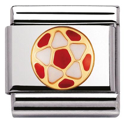 030204/38 Classic ITALIAN FOOTBALL,S/Steel,enamel,bonded yellow gold Red & White