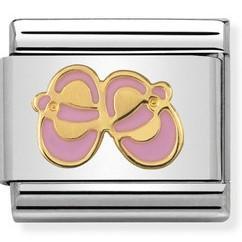 030242/37 Classic bonded yellow Gold & Enamel PINK BABY SHOES