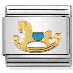 030242/44 Classic bonded yellow Gold & Enamel Blue Rocking Horse