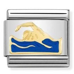030259/18 Classic,S/steel, enamel, bonded yellow gold Swimmer