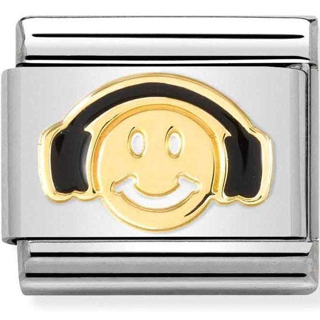 030272/56 Classic steel,enamel yellow gold Smile with black headphones