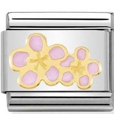 030278/16 Classic,S/steel, enamel,yellow gold Peach Flowers