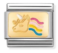 030284/28 Classic Stainless steel, yellow gold & Enamel Unicorn