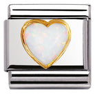 030501/07 Classic STONES HEARTS,S/Steel,Bonded Yellow Gold WHITE OPAL