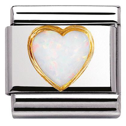 030501/07 Classic STONES HEARTS,S/Steel,Bonded Yellow Gold WHITE OPAL