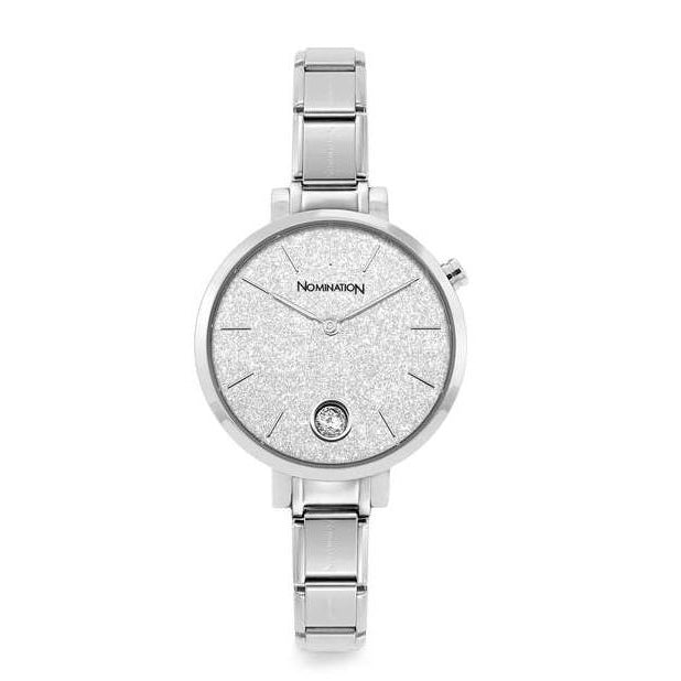 076033/023 PARIS watch, steel band ROUND,CZ,Glitter Silver Dial