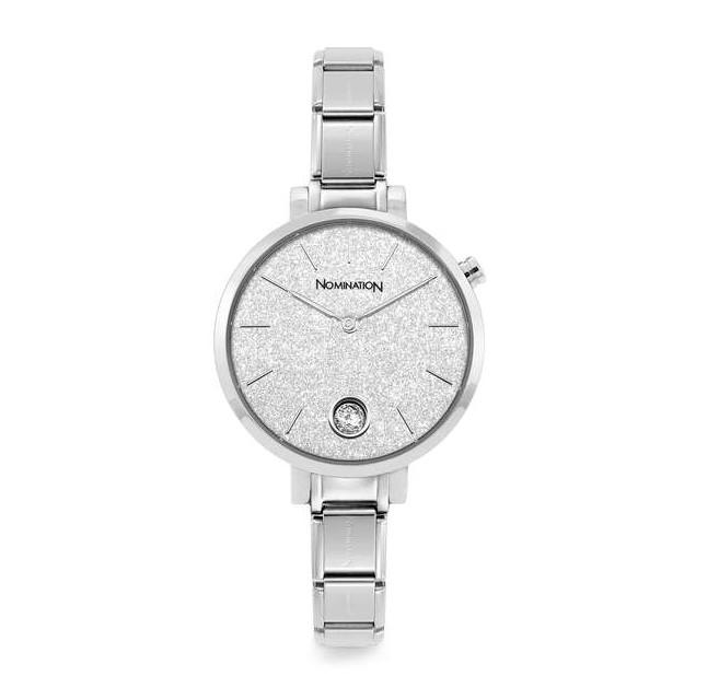 076033/023 PARIS watch, steel band ROUND,CZ,Glitter Silver Dial