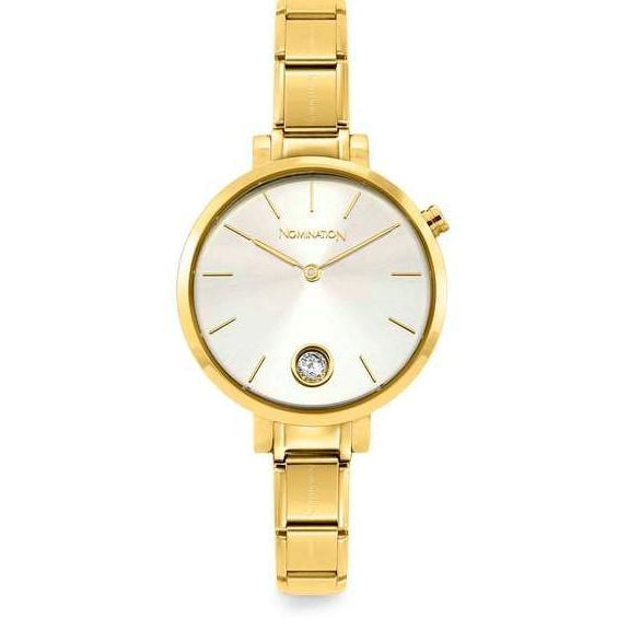 076035/017 PARIS watch, ROUND,steel strap, GOLD PVD zircon,Silver Face