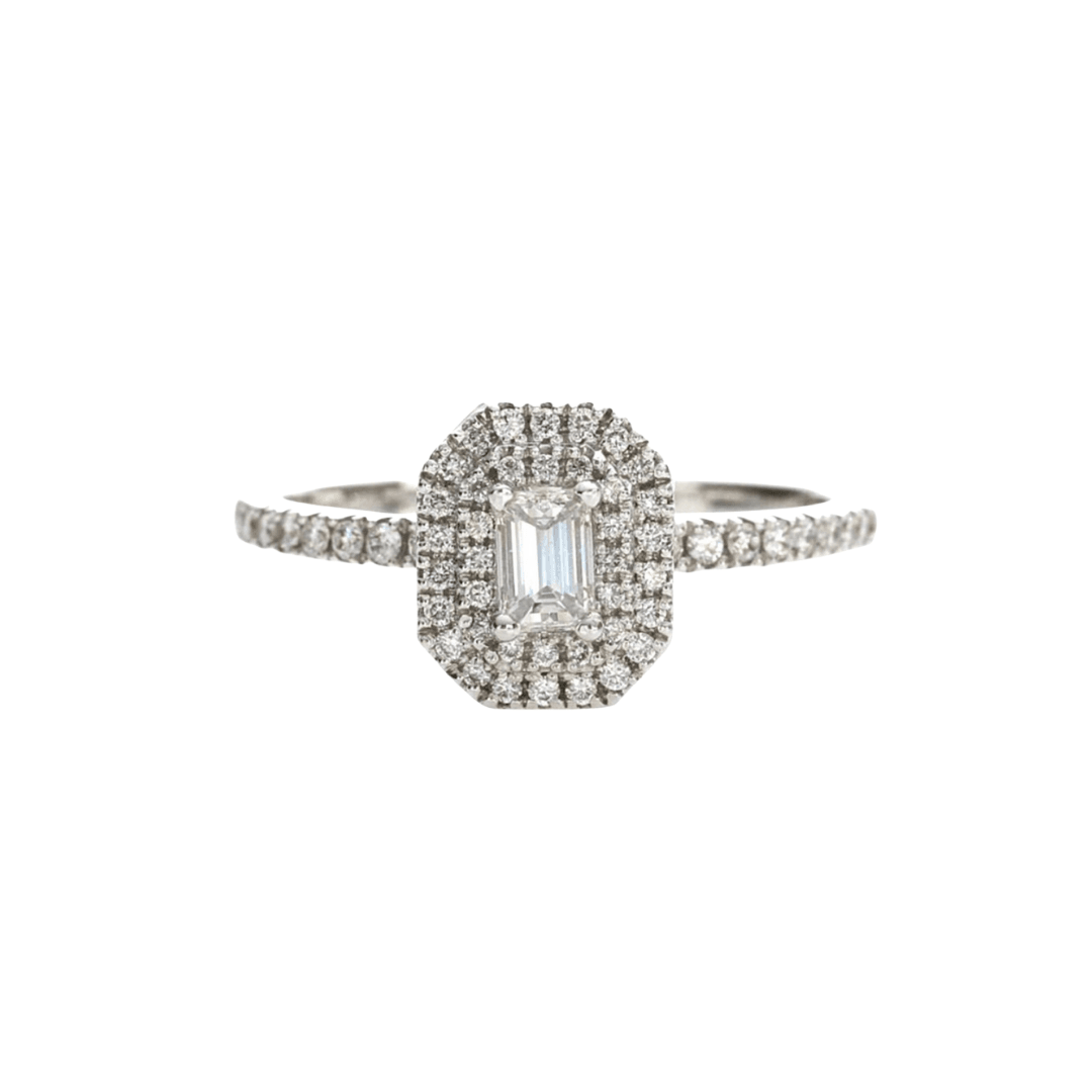 .30ct Emerald Cut Double Halo Diamond Band - 18ct White Gold