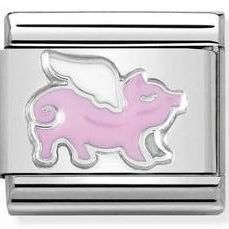 330204/17 Classic, S/Steel,enamel,Sterling Silver Pig with wings