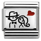 330208/10 CL OXIDIZED PLATES,steel,enamel, 925 silver Couple with heart