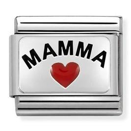 330208/34 Classic,S/steel, enamel,silver Mamma with heart