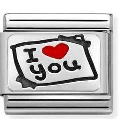 330208/50 Classic S/steel,enamel,925 silver,I love you card