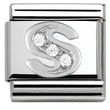 330301/19 Classic LETTER S/steel. Cub. zirc,925 silver S
