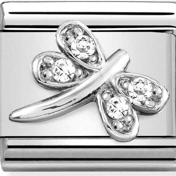 330304/38 Classic SYMBOLS steel,CZ, & silver 925,WHITE dragonfly