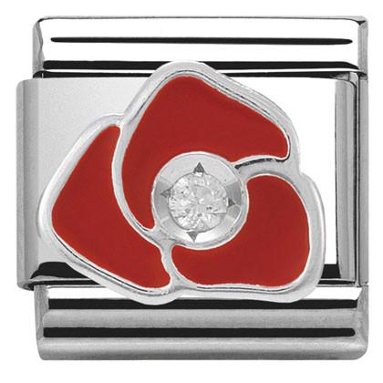330305/05 CLASSIC Silver & enamel,1 CZ,925 silver Red Rose
