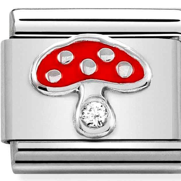 330305/18 Classic SYMBOLS S/steel,enamel,1 CZ & 925 silver Mushroom