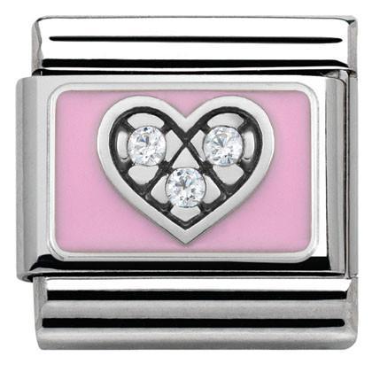 330306/06 Classic S/Steel,enamel,Cz. 925 silver Pink Heart
