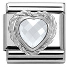 330603/010 Classic HEART FACETED CZ,S/Steel,925 silver twisted setting White