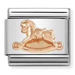 430106/15 Classic RELIEF SYMBOL,S/Steel,Bonded Rose GoldRocking Horse,