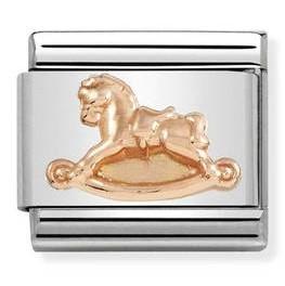 430106/15 Classic RELIEF SYMBOL,S/Steel,Bonded Rose GoldRocking Horse,