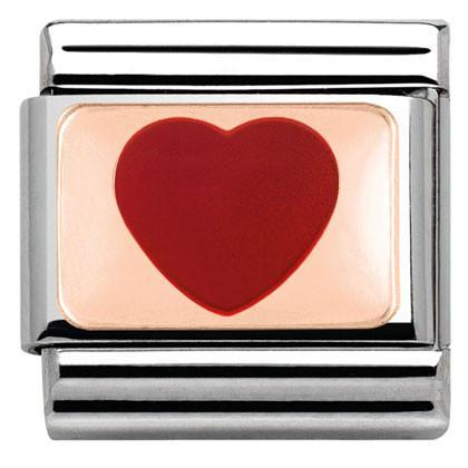 430201/14 Classic PLATES,S/Steel, Bonded Rose Gold,enamel Red Heart