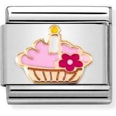 430202/08 Classic ,S/steel, enamel,Bonded Rose Gold Cupcake with candle