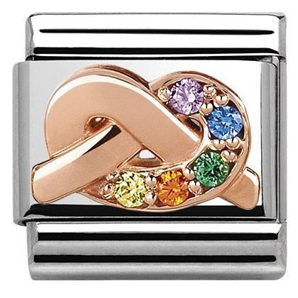 430302/11Classic Symbols,S/Steel Bonded Rose Gold CZ knot RAINBOW