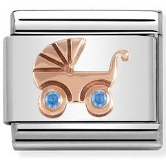430305/05 Classic Bonded Rose Gold & CZ Blue Pram