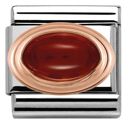 430502/03 Classic OVAL SEMIPRECIOUS STONES,S/steel,9K rose gold GARNET