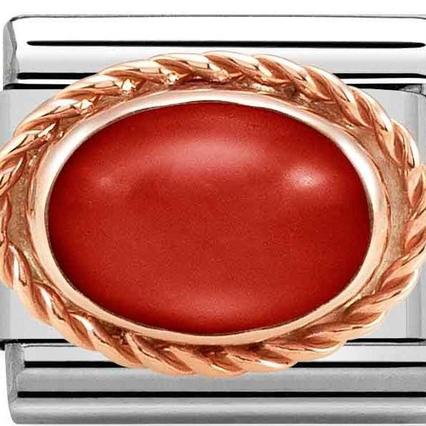 430507/11 Classic RICH SETTING STONE,S/steel,9K Rosegold RED CORAL