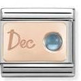 430508/12Classic STONE of MONTH S/Steel,9ct Rose Gold December LIGHT BLUE TOPAZ
