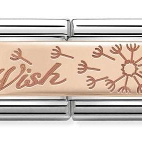 430710/19 Classic DBL ENGRAVED S/steel,9kRose gold Wish with dandelion