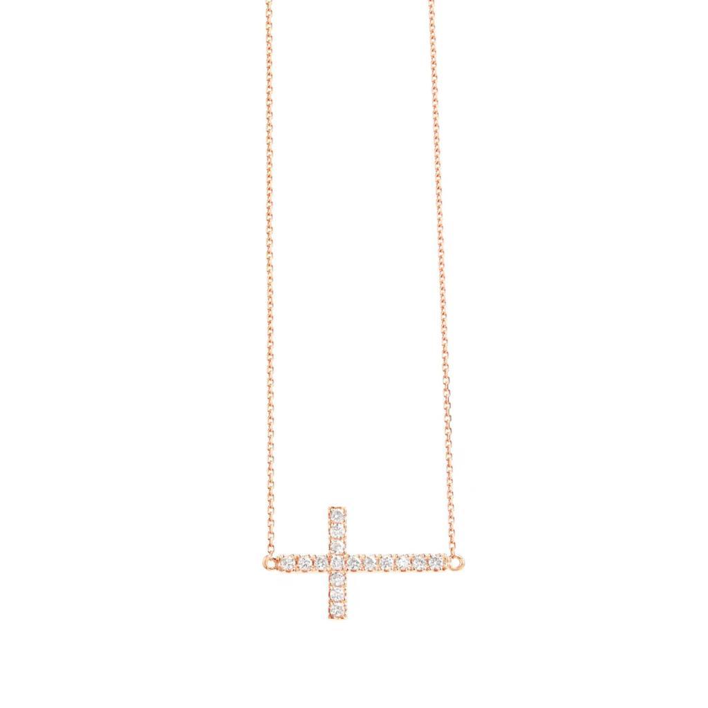 9ct Gold Dainty Side Cross Necklace 0.25ct