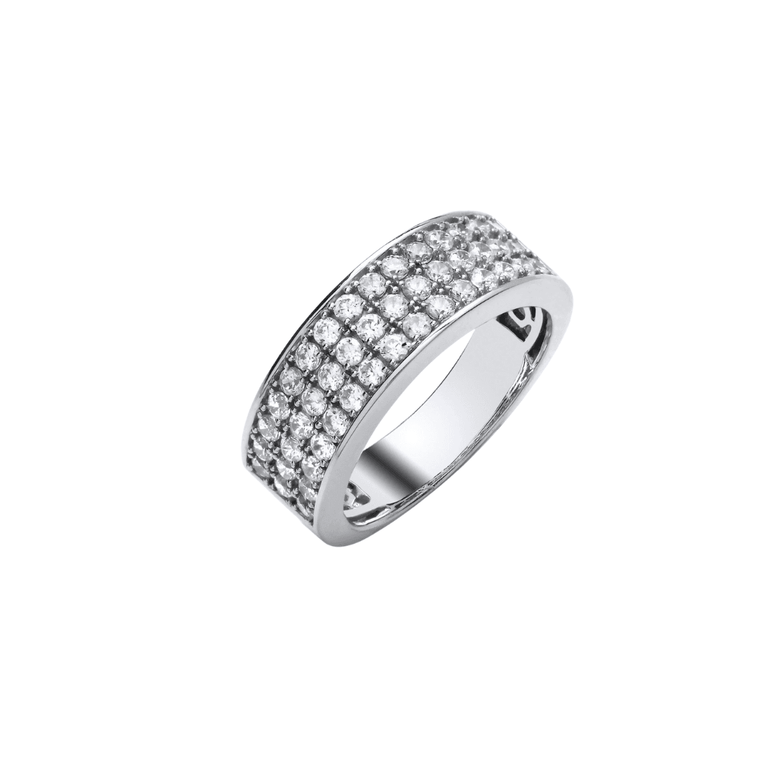 9ct White Gold 3 Row Diamond Band