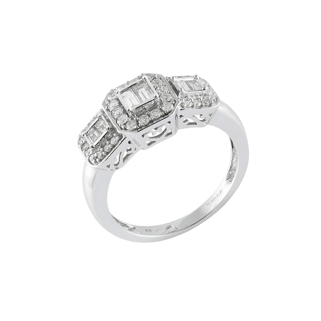 9ct White Gold Triple Square
