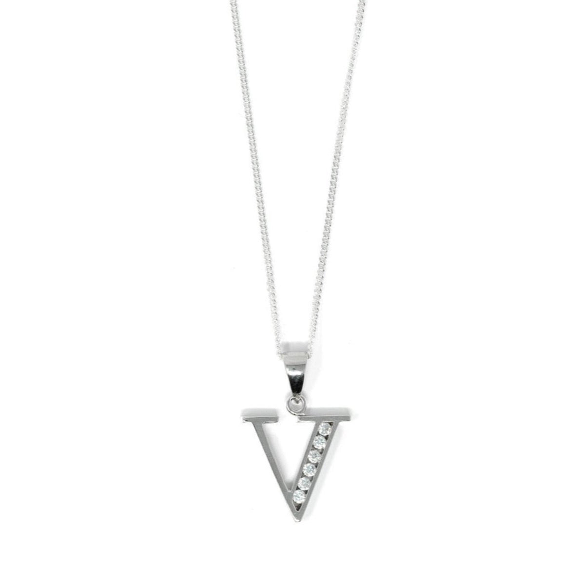 Block Initial Necklace Sterling Silver CZ Stone | Say It With
