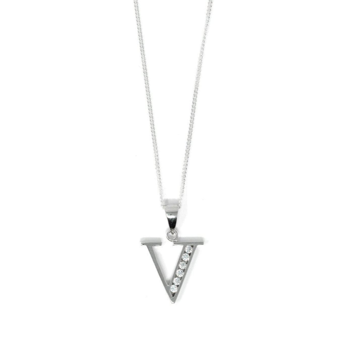 Block Initial - Sterling Silver with CZ Stones