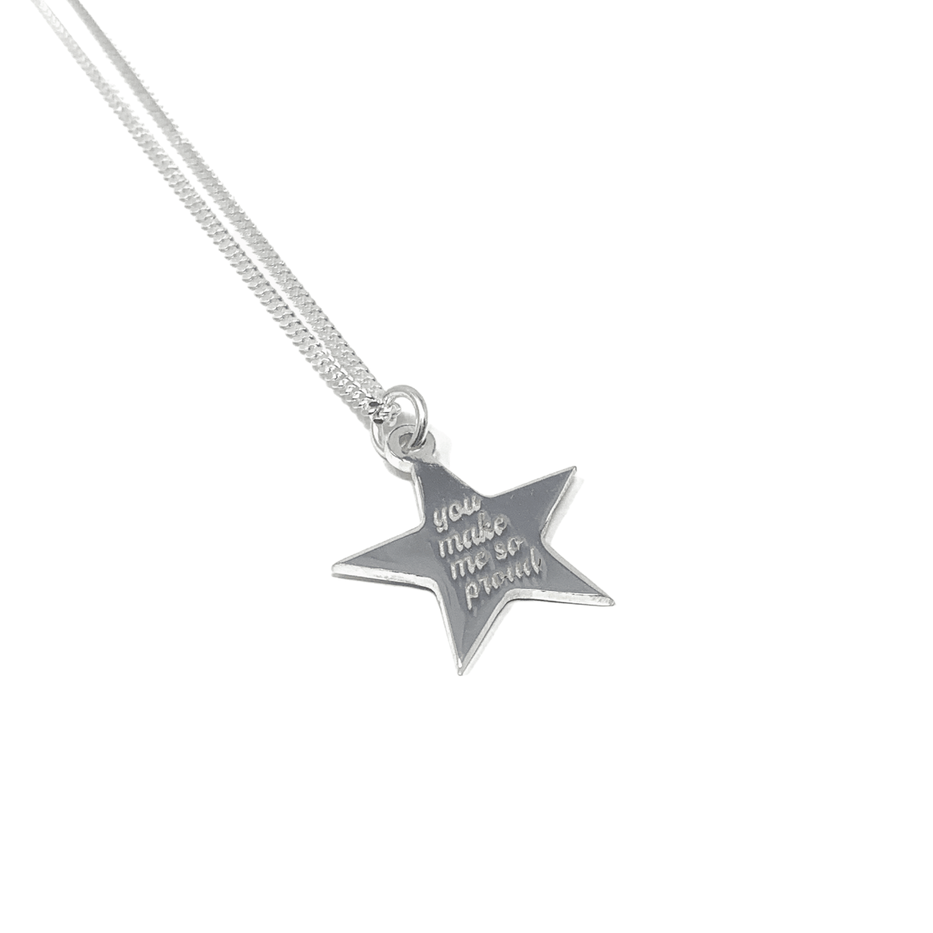Mini Engraved Star Token Necklace - Sterling Silver