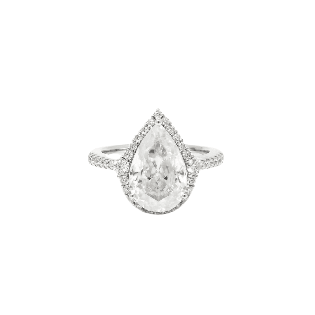 Pear Shaped Single Halo Moissanite Ring