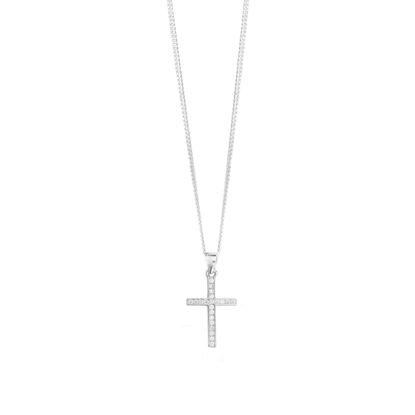 Rockabye Baby Cross Necklace - Sterling Silver with CZ Stones
