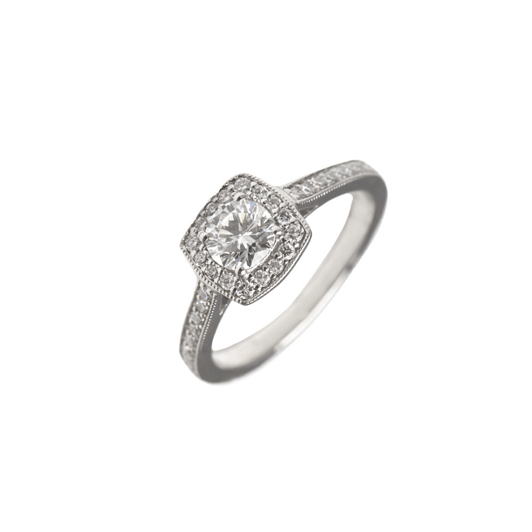 Round Single Stone Halo Diamond Ring - 9ct Gold