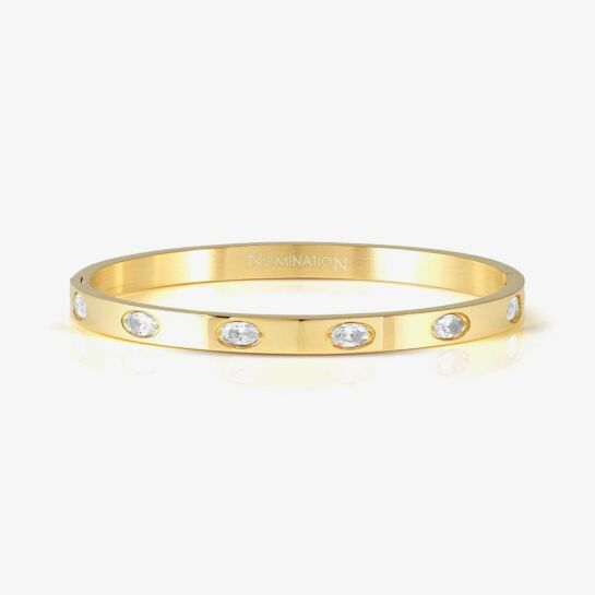Pretty Bangles White CZ Oval Bangle Yellow Gold