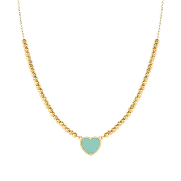 Emosfere Mint Heart Bead Necklace Yellow Gold