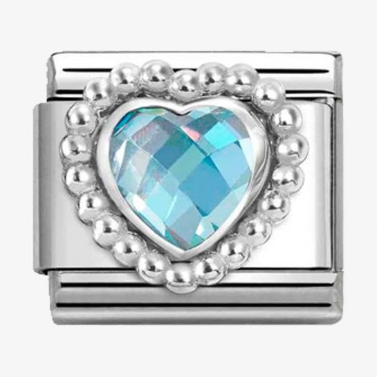 Classic Beaded Light Blue CZ Heart Link