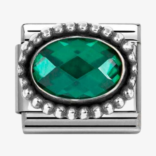Classic CZ Beaded Emerald Green Oval Link