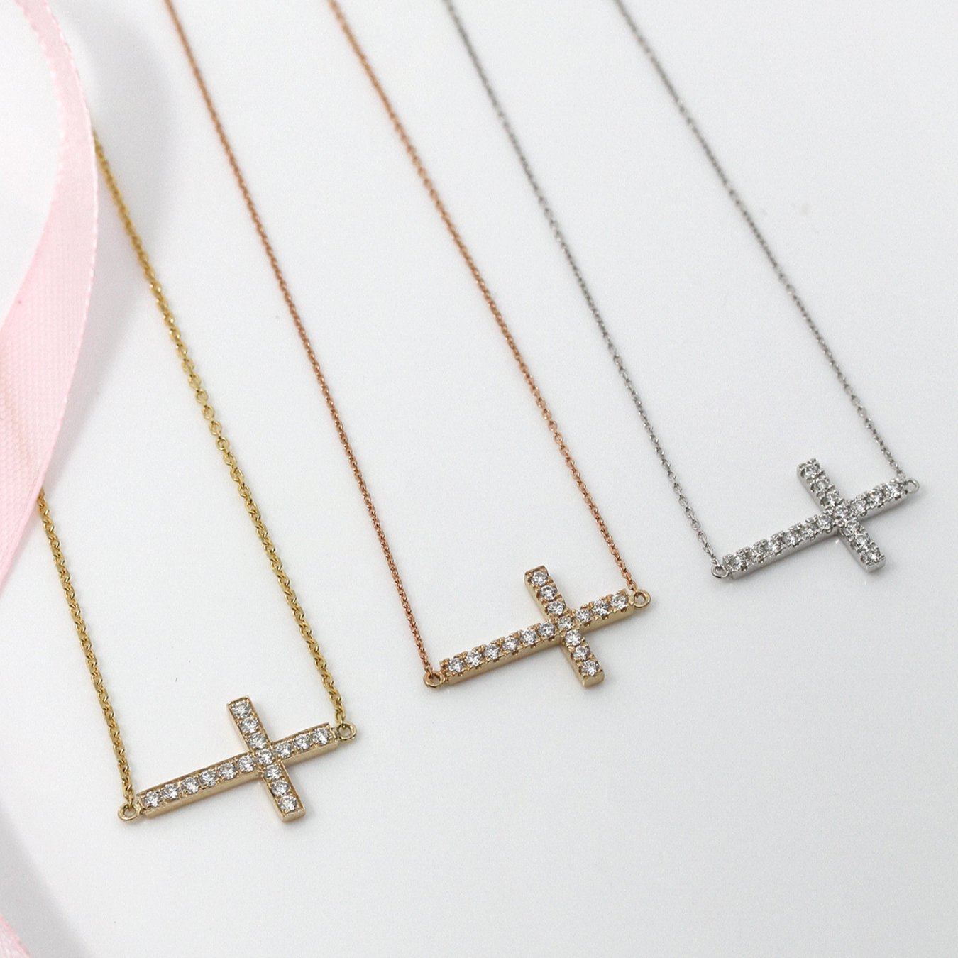 Handmade 4pcs Set Silver Plated Cross Necklace Pendants With Onyx, Kunzite & Topaz